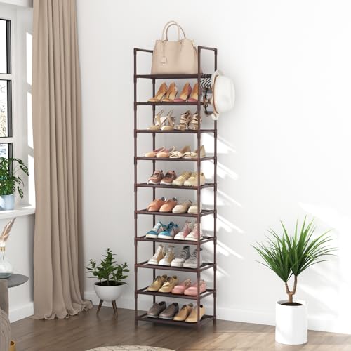 10 Tiers Tall Shoe Rack 20-25 Pairs Narrow Shoe Shelf Black X291135