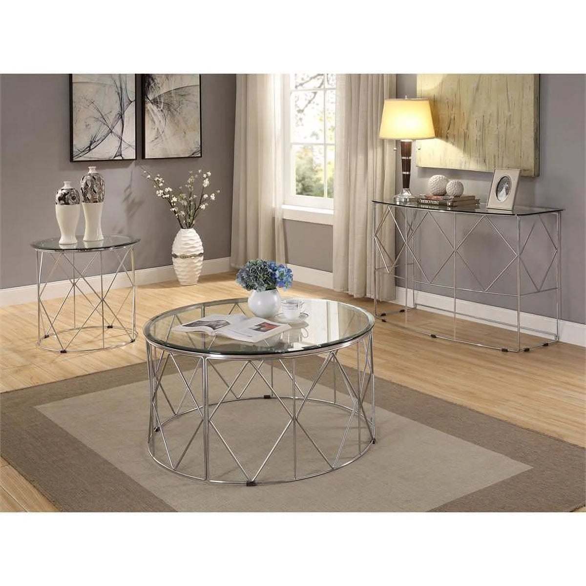 Contemporary Glass Top Round End Table L86859