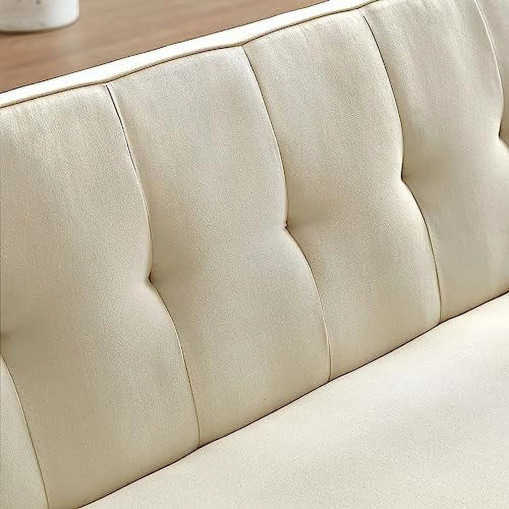 Modern Fabric Sofa Bed Futon Convertible Sleeper Loveseat with 2 Pillows and Armrests 75" Folding Recliner Couch Bed with Solid Wood Legs T84613