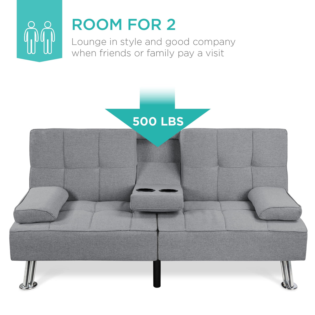 Gray Linen Convertible Futon Sofa Bed with Cupholders I65874