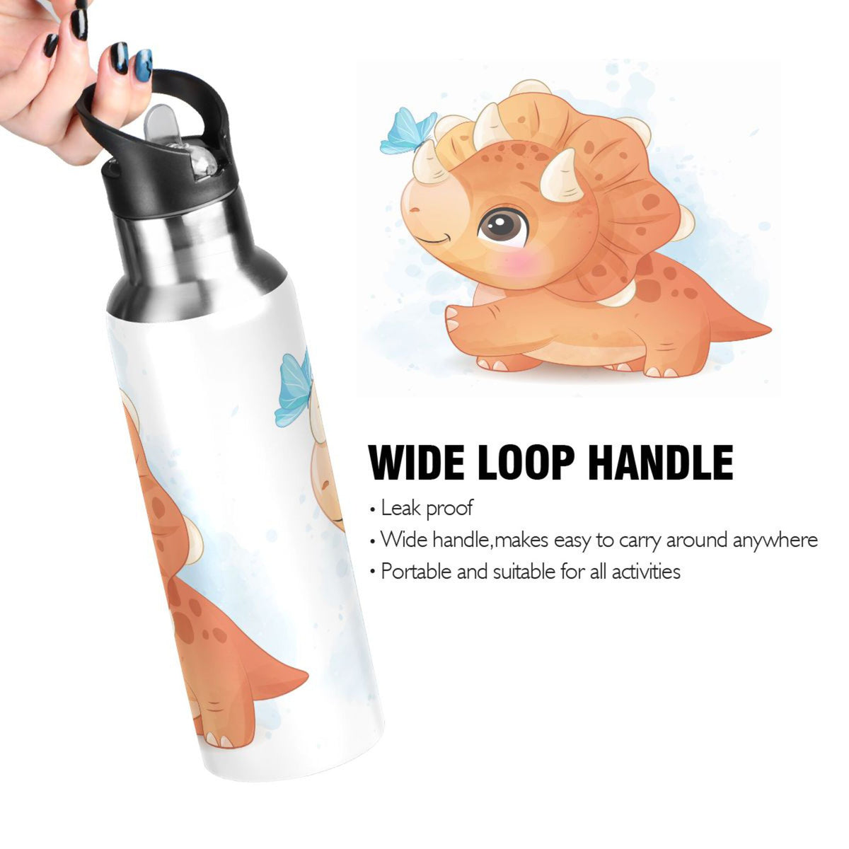 Stainless Steel Insulated Thermos Vacuum Flask Water Bottle with Straw Lid Y537845
