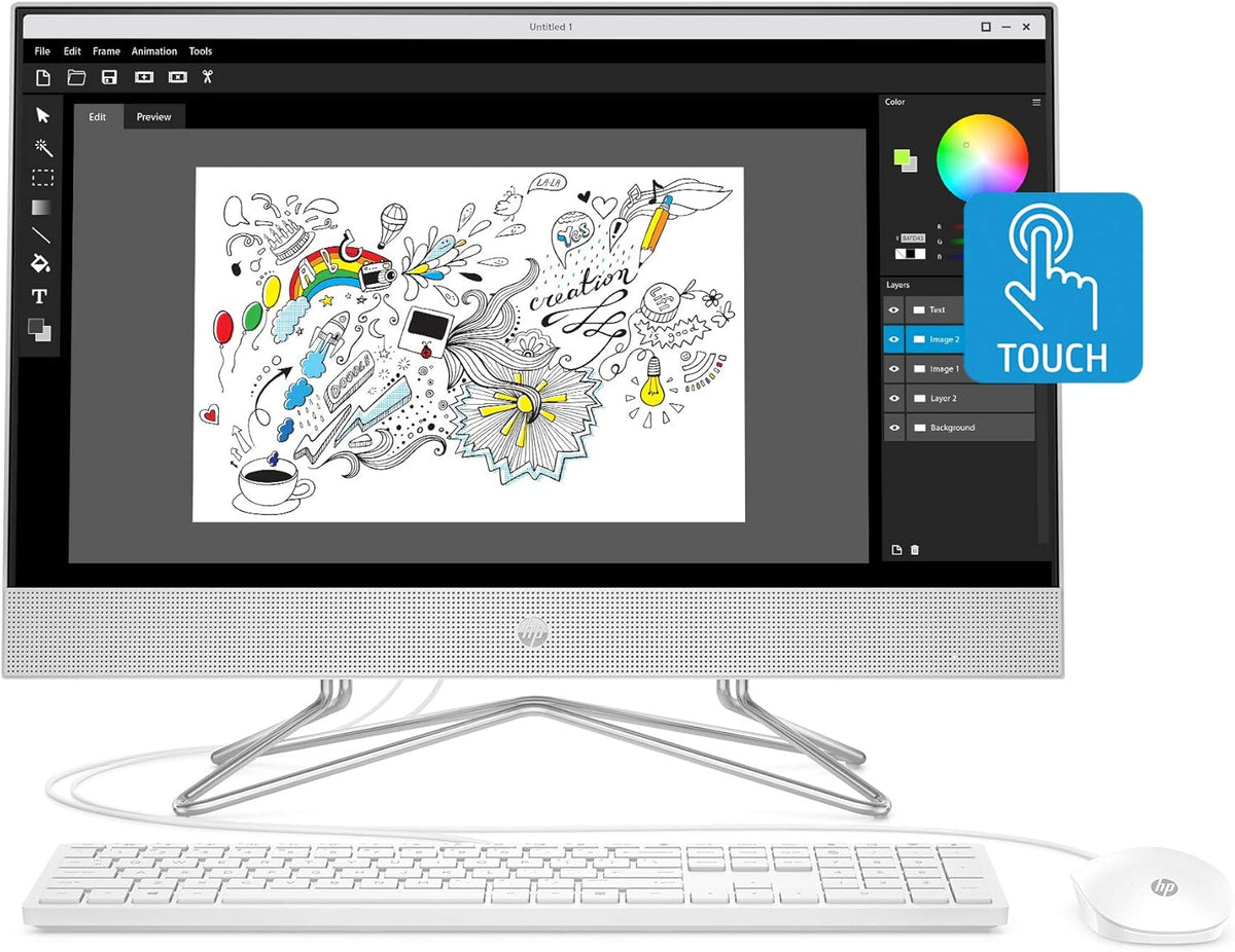 24-inch All-in-One Touchscreen Desktop Computer, AMD Ryzen 5 4500U Processor, 12 GB RAM, 512 GB SSD, Windows 10 Home, Silver I933