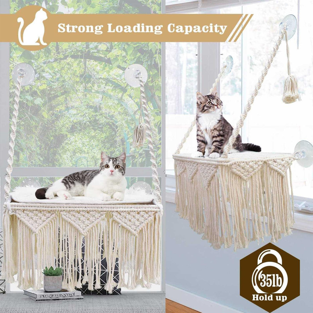 Macrame Cat Window Perch Hammock V216