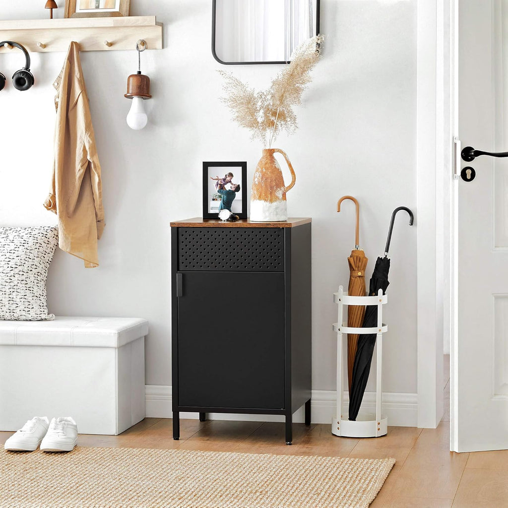 Rustic Brown and Black Nightstand with Door P378387