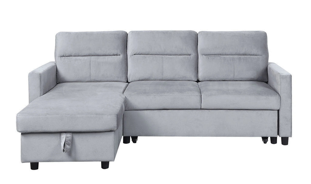 Light Gray Velvet Reversible Sleeper Sectional Sofa with Storage Chaise L624