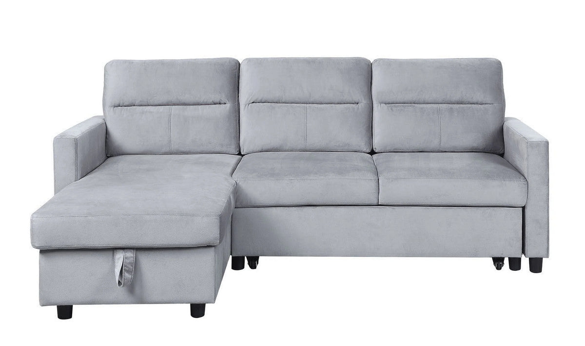 Light Gray Velvet Reversible Sleeper Sectional Sofa with Storage Chaise L624