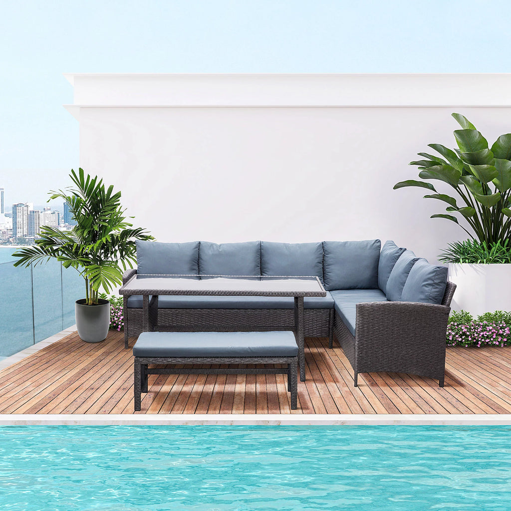 4pc Outdoor Patio Dining Table Bench Sofa S439521