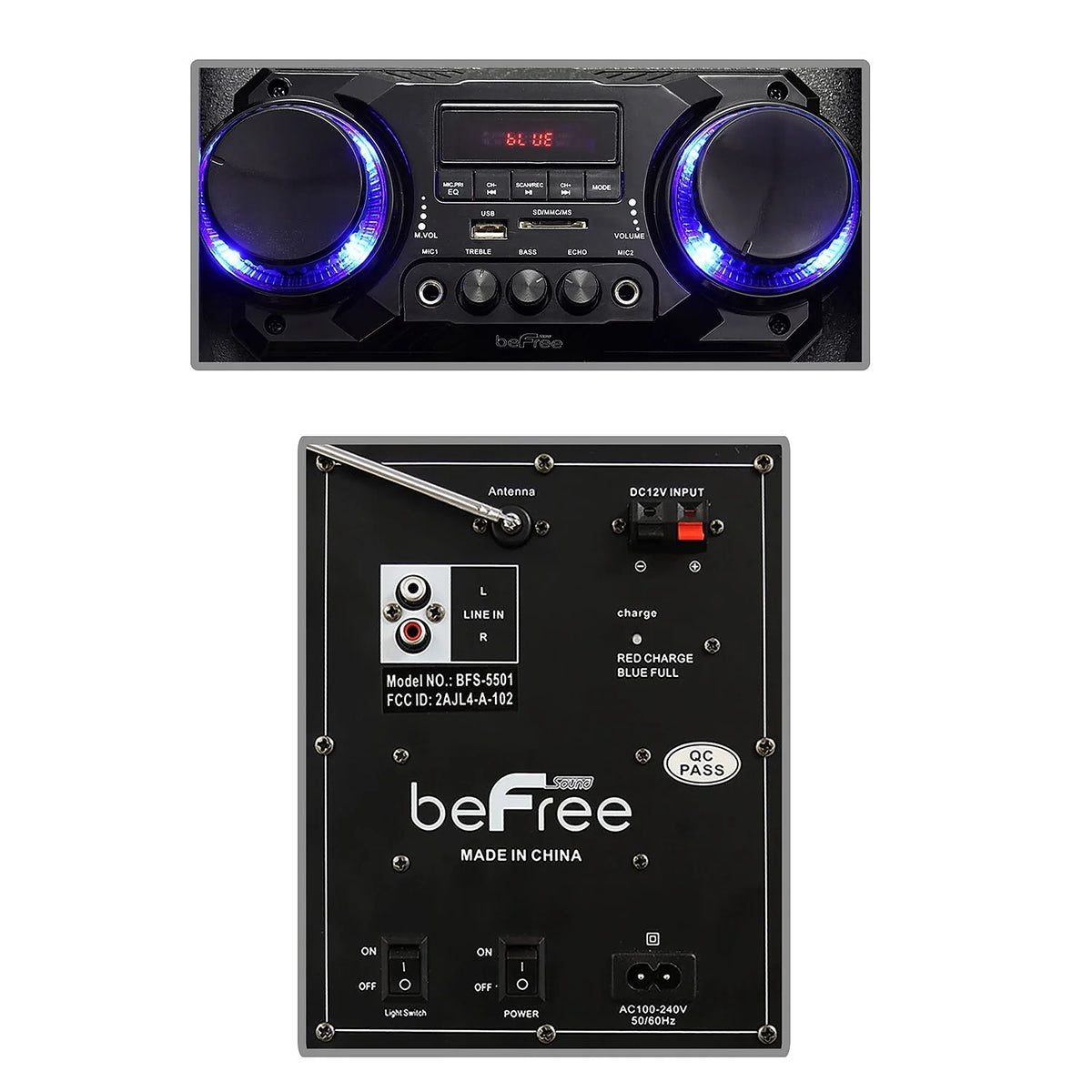 Double 10" Bluetooth Portable Party Speaker with Reactive Lights D9234