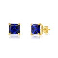 14k Yellow Gold Princess Cut Created Blue Sapphire Square Stud Earrings 7mm I937264