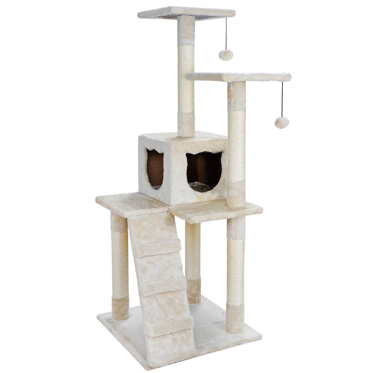 52" Beige Cat Tree Tower with Sisal-Covered Scratching X9172