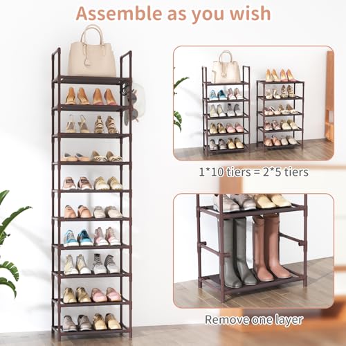 10 Tiers Tall Shoe Rack 20-25 Pairs Narrow Shoe Shelf Black X291135