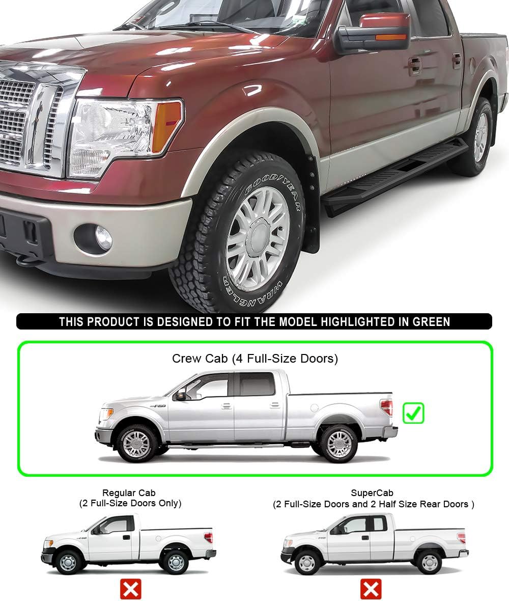 Aluminum Running Boards Compatible with Ford F150 2009-2014 SuperCrew Cab H834867