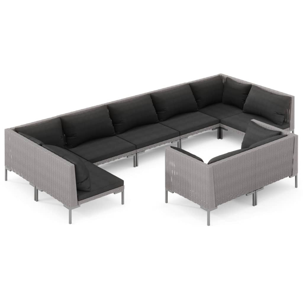 9 Piece Poly Rattan Patio Set with Cushions Dark Gray F4314