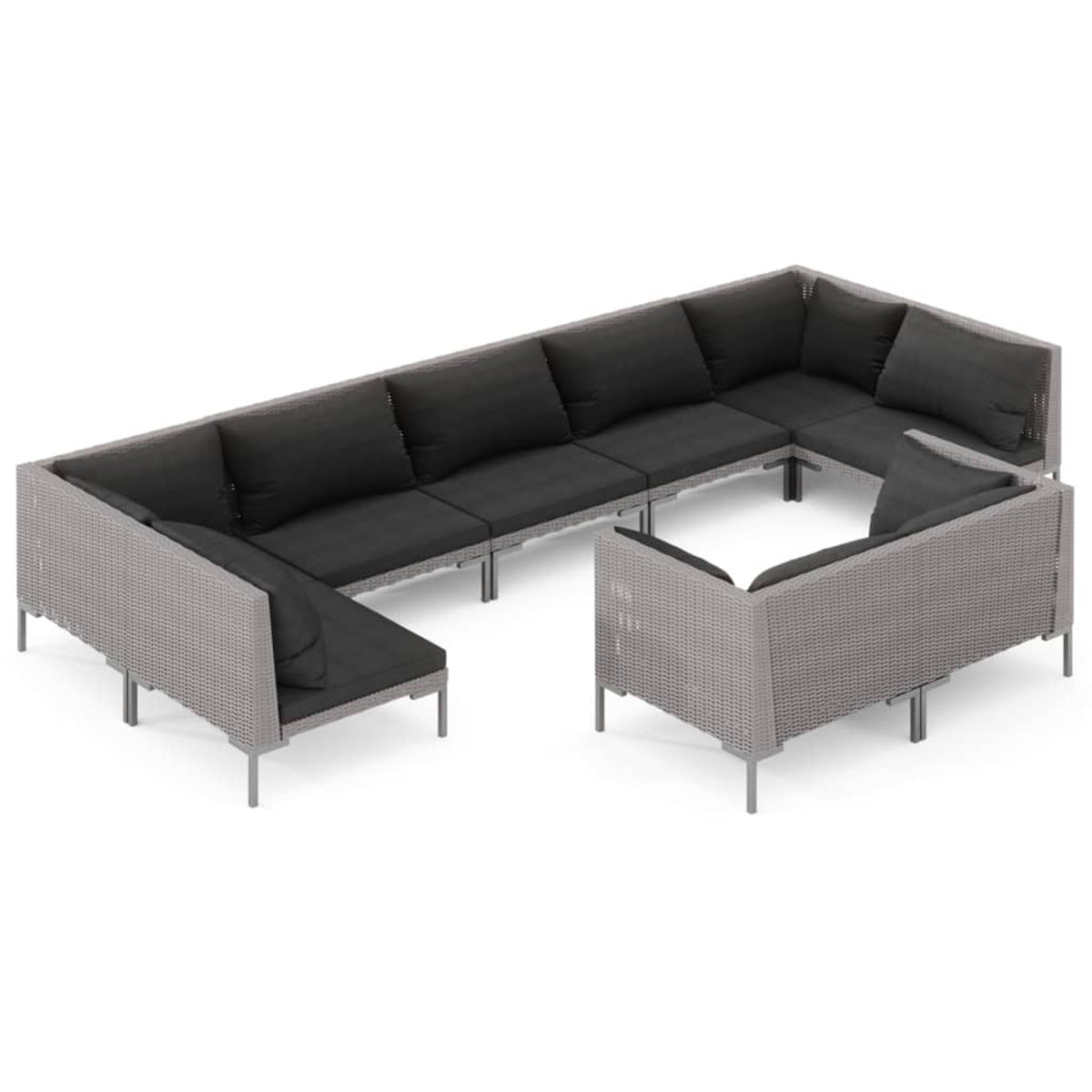 9 Piece Poly Rattan Patio Set with Cushions Dark Gray F4314
