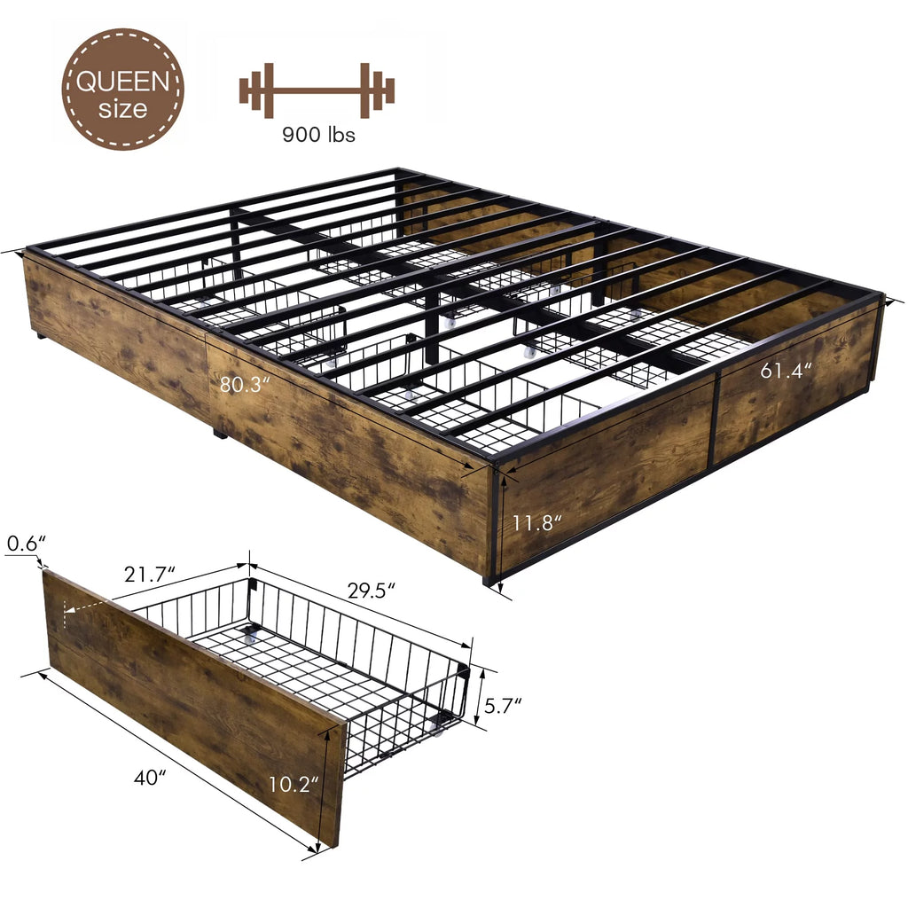 Queen Platform Bed with 4 XL Drawers T63197