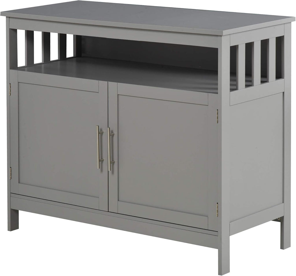 Black Kitchen Console Table with 2-Level Cabinet and Open Shelf W20522