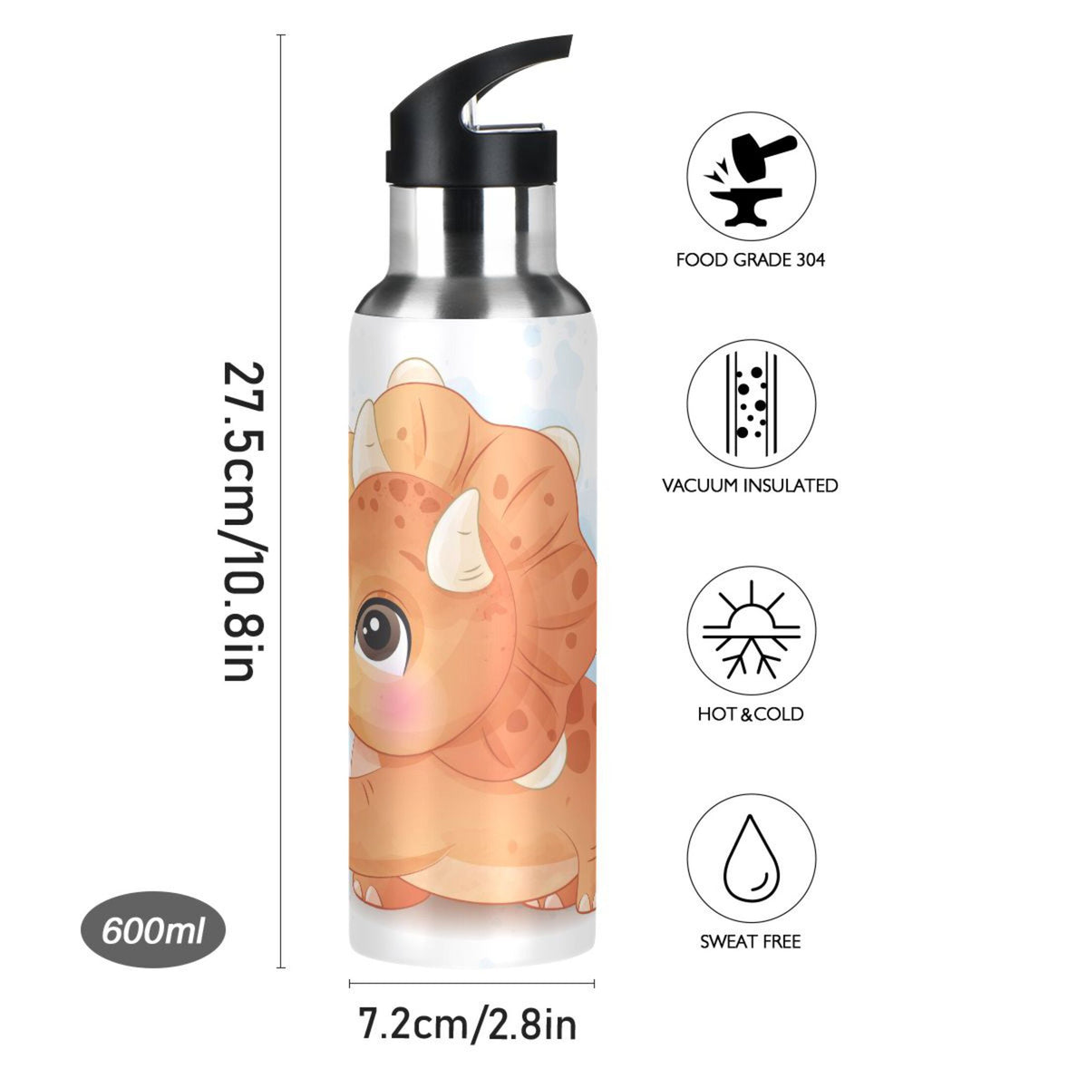 Stainless Steel Insulated Thermos Vacuum Flask Water Bottle with Straw Lid Y537845