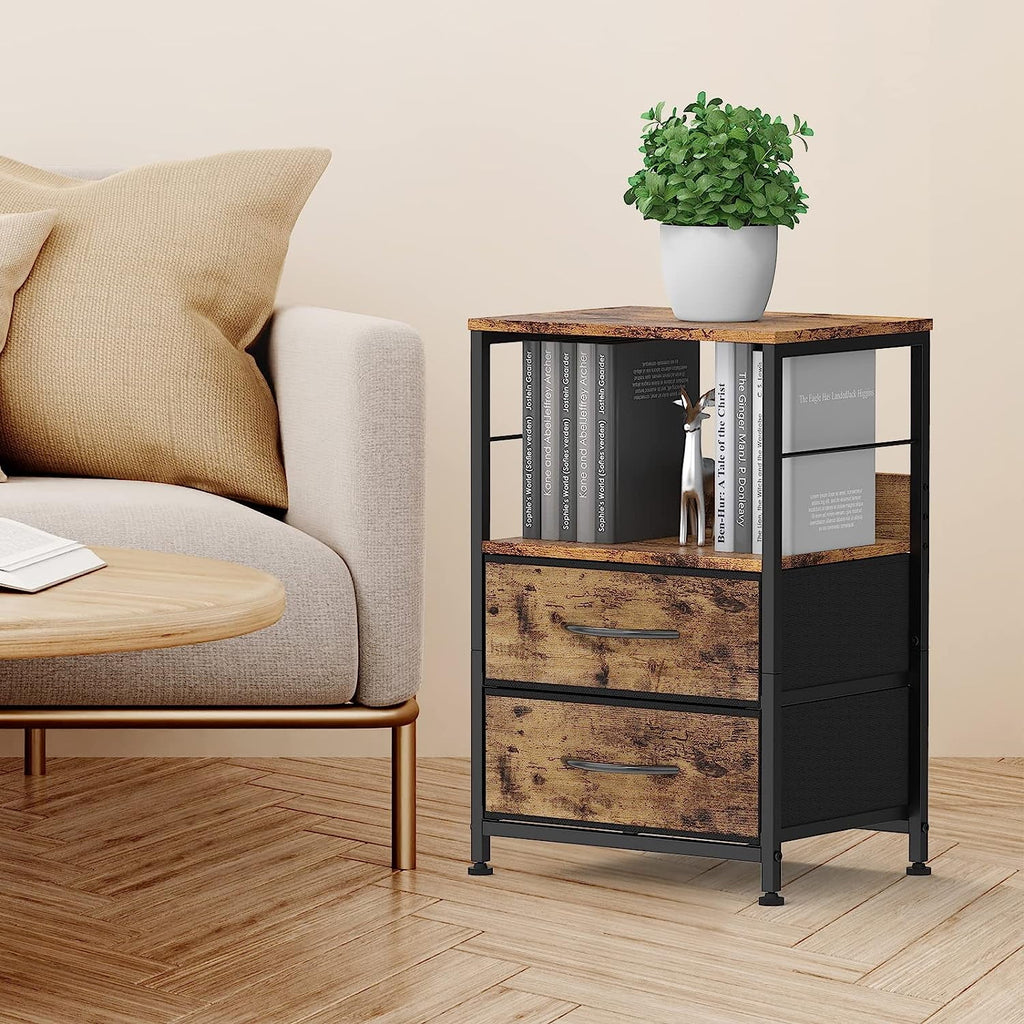 Brown Wood Nightstand with 2 Drawers and Open Shelf C988042