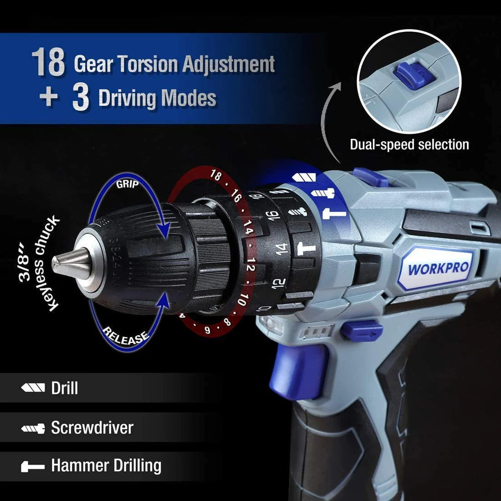 12V Cordless Drill 177 Pieces Combo Kit with Storage Bag and Lithium-Ion Battery & Charger D80661