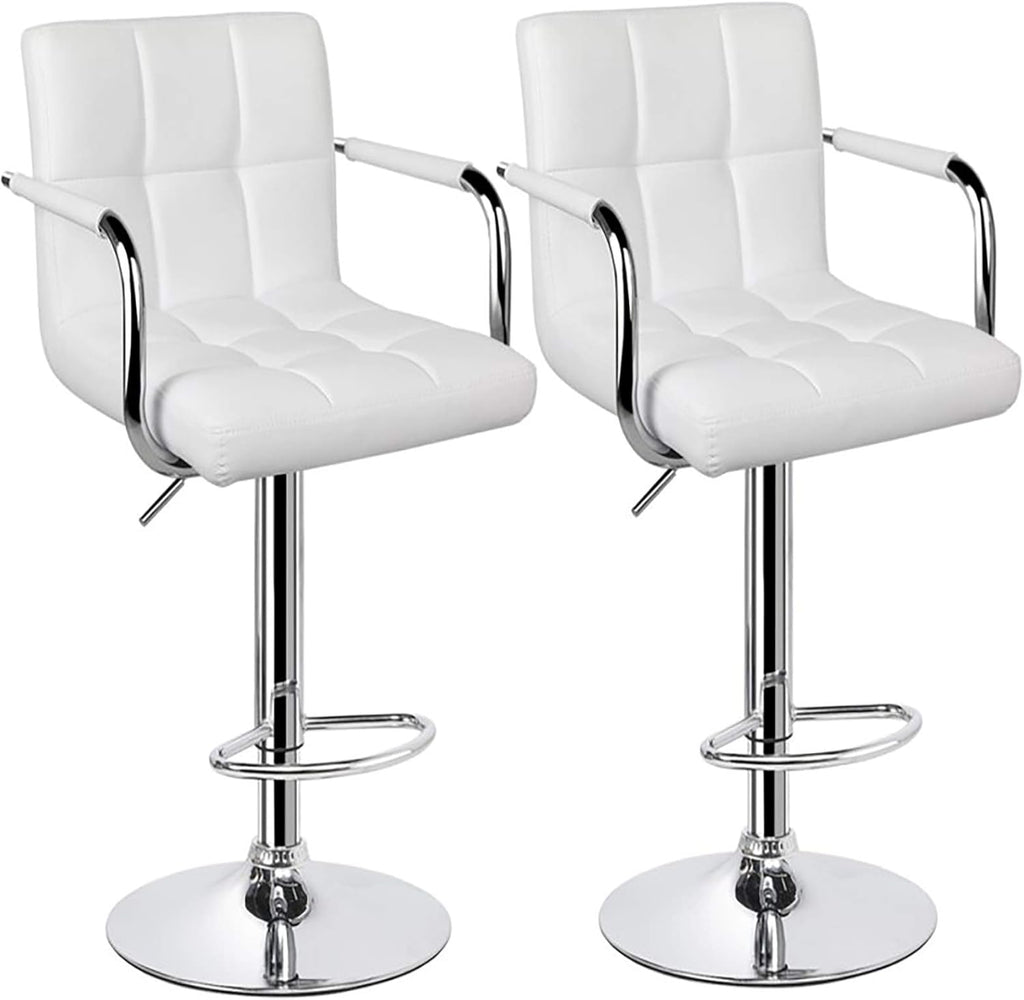 White Set of 2 Swivel Adjustable Bar Stools with Arms V1217