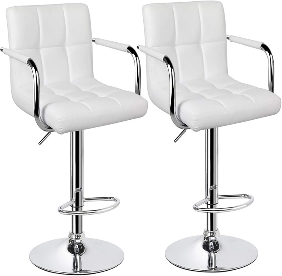 White Set of 2 Swivel Adjustable Bar Stools with Arms V1217