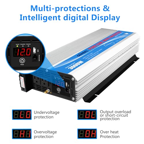 2200W Pure Sine Wave Power Inverter 12V DC to 110V 120V AC with Dual AC Outlets M74524
