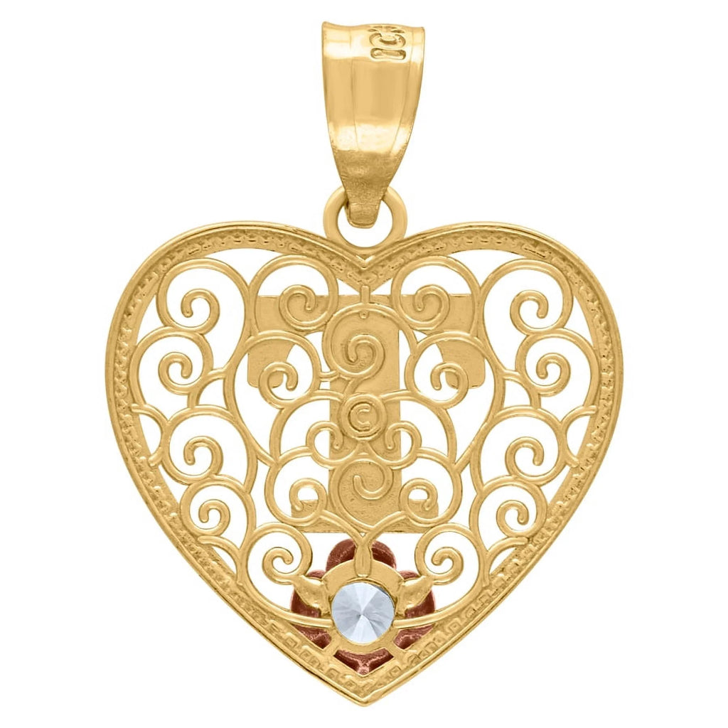 Tri color Gold Love Heart Letter T Charm Pendant Necklace Z908612