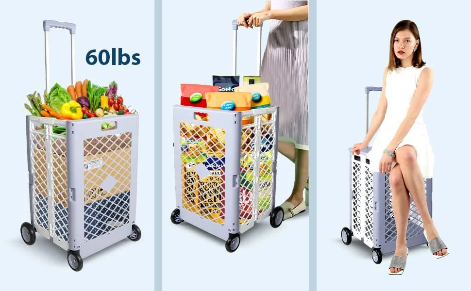 Foldable Rolling Crate with Lid Wheels, Gray S4848