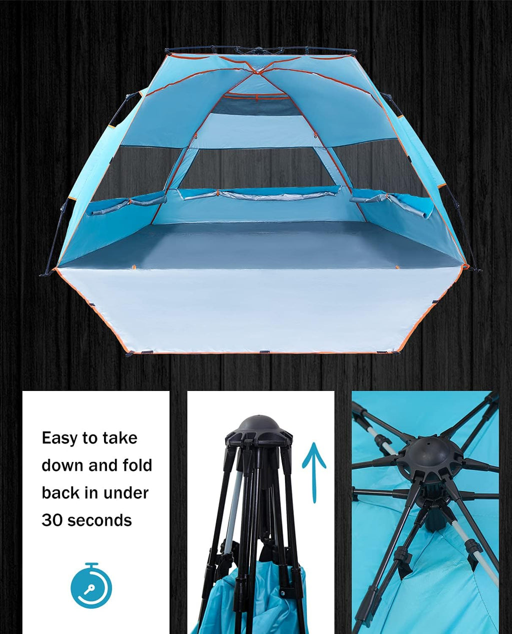 4 Person Portable Windproof UPF50+ Beach Tent with Carrying Bag P409