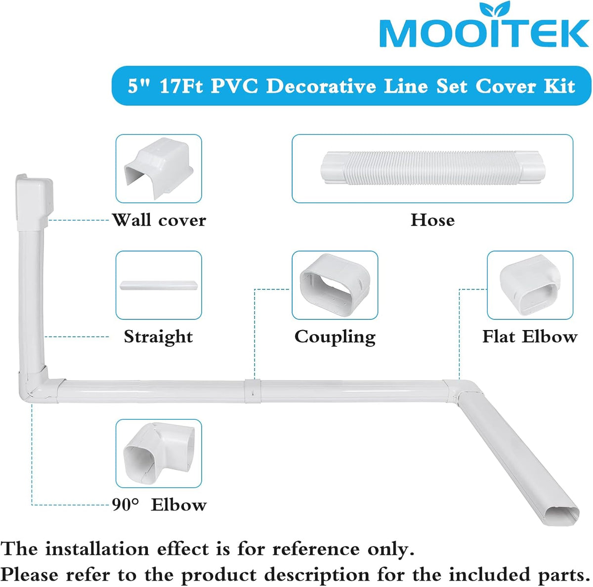 17Ft PVC Decorative Line Set Cover Kit for Ductless Mini Split Air Conditioners J6641