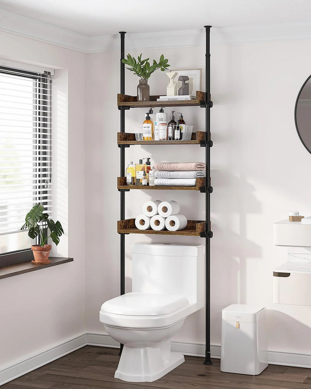4-Tier Adjustable Wood Bathroom Storage Shelves G304