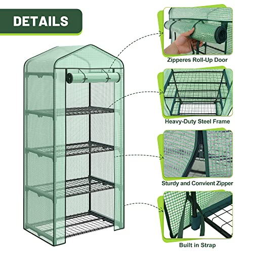 2.3x1.5x5.3 FT 4 Tier Mini Greenhouse with PE Cover F55507