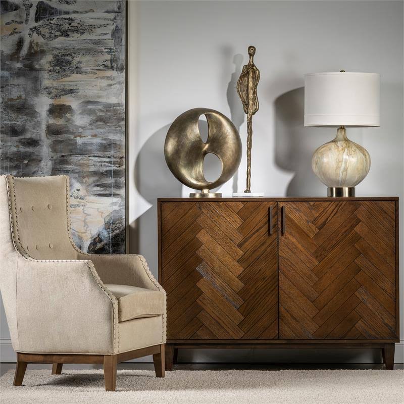 2 Door Oak Chevron Cabinet U1186