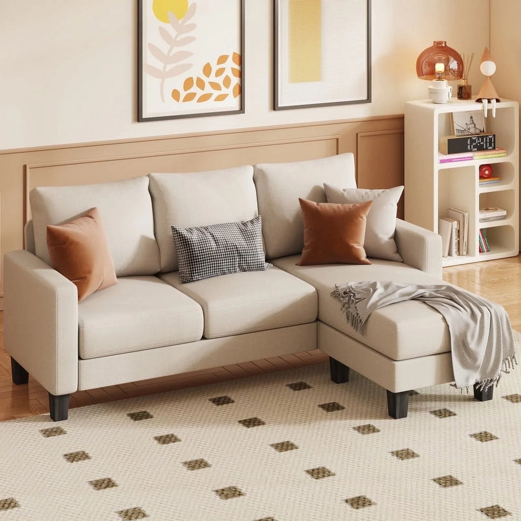 Convertible Sectional Sofa, L-Shaped 3-Seat Sofa with Reversible Chaise, Dark Gray V818583
