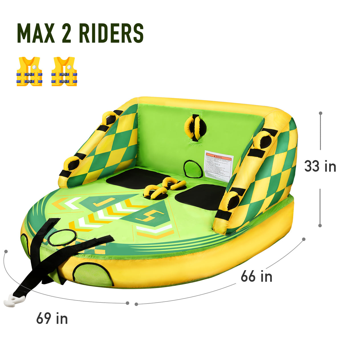 Green Inflatable Towable Tube with Foam Seats & Handles X710