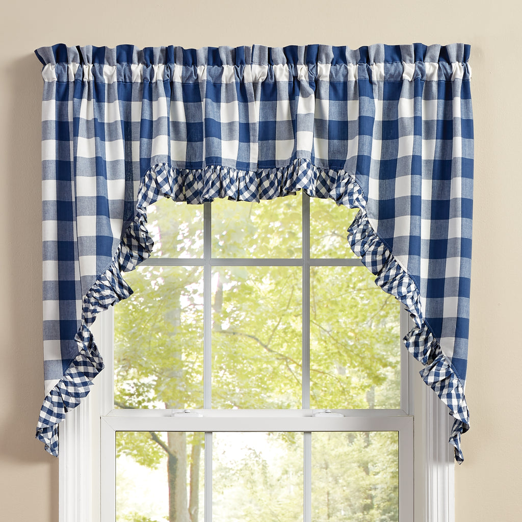 Buffalo Check Ruffled China Blue Swags 72" x 36" W7129