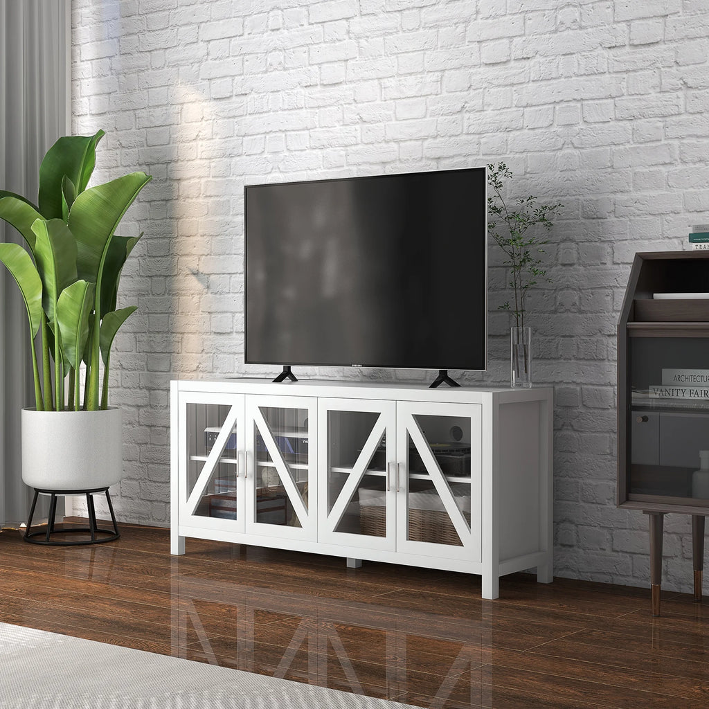 White TV Stand with Adjustable Shelves K568