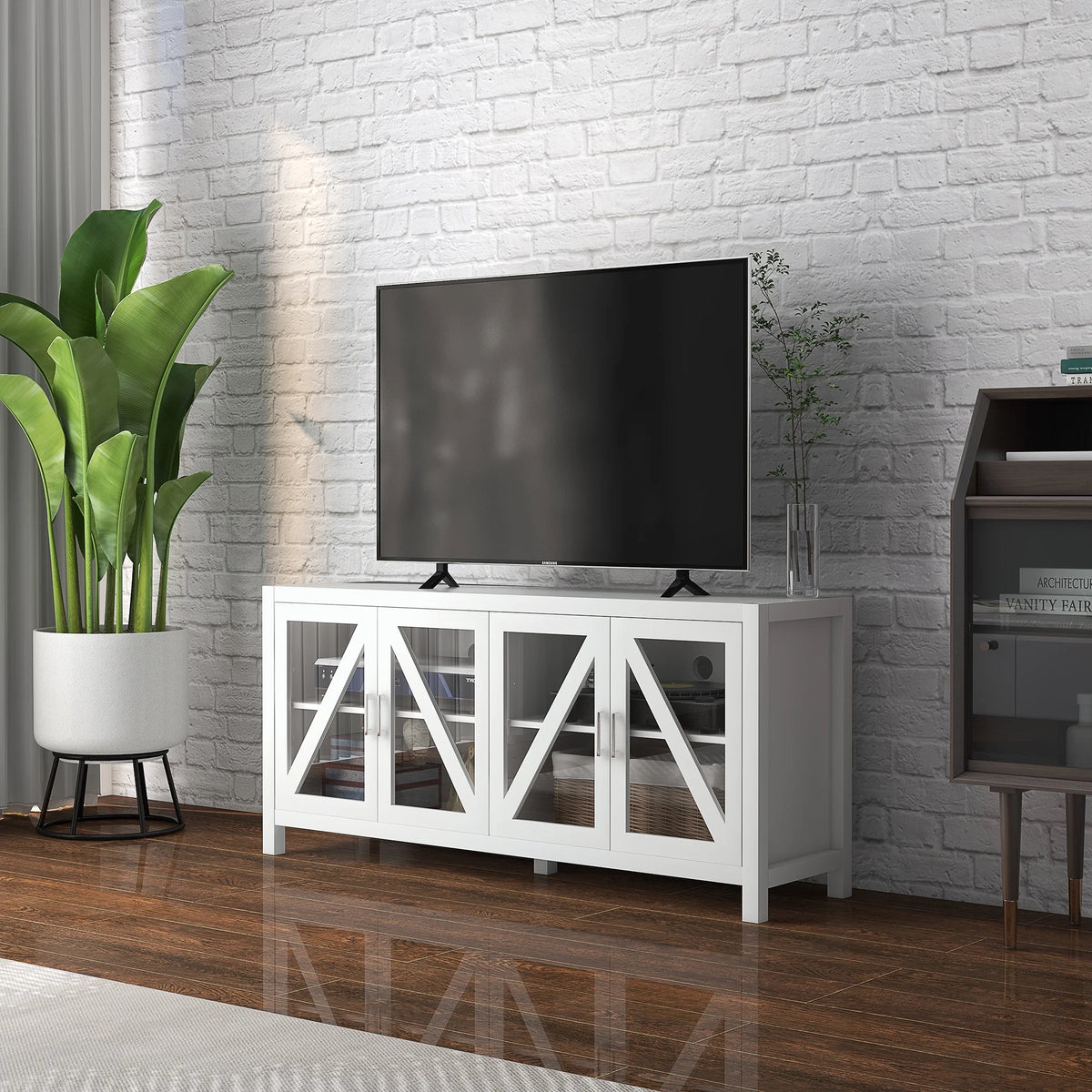White TV Stand with Adjustable Shelves K568