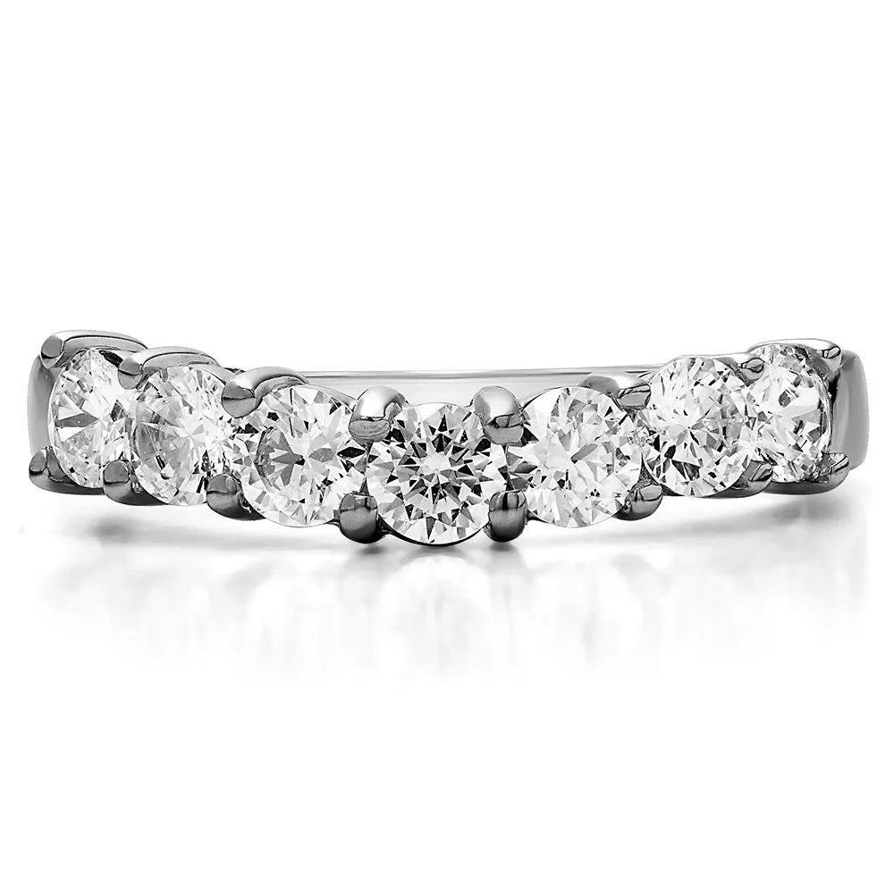 Seven Stone Shared Prong Contoured Wedding Ring In Sterling Silver With Moissanite F883345