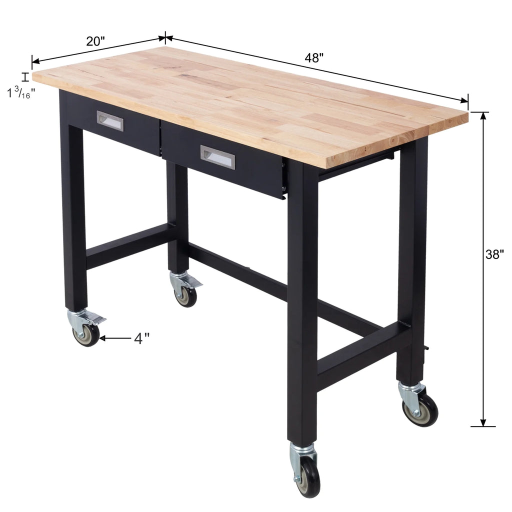 48in Adjustable Bamboo Wood Workbench with Drawer Storage W55442