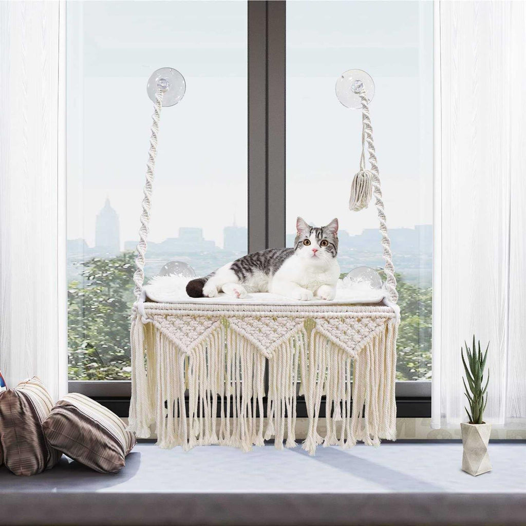 Macrame Cat Window Perch Hammock V216