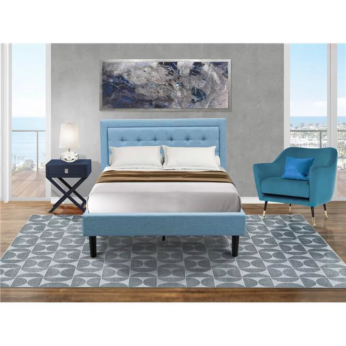 Full Size Bedroom Set - Denim Blue Black Navy Blue C686705