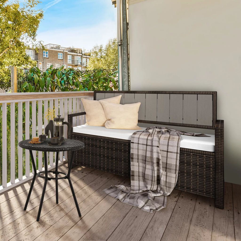 70 Gallon PE Rattan Storage Bench Deck Box with Cushions V1450