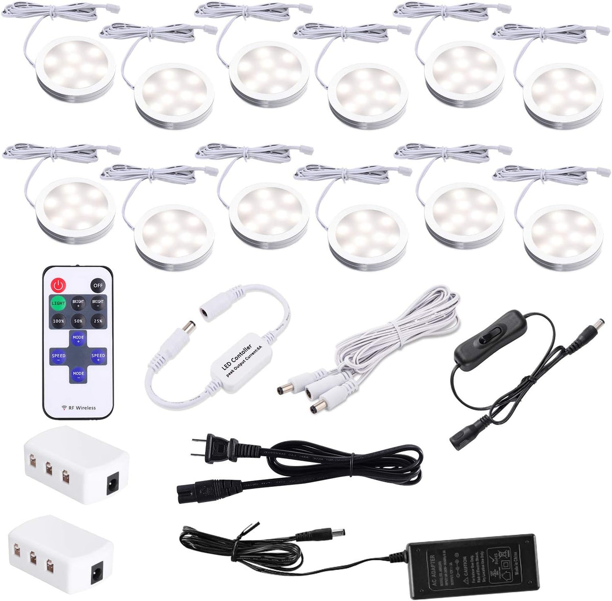 12 kit Warm White Plug in LED Puck Lights with Remote Control L93132