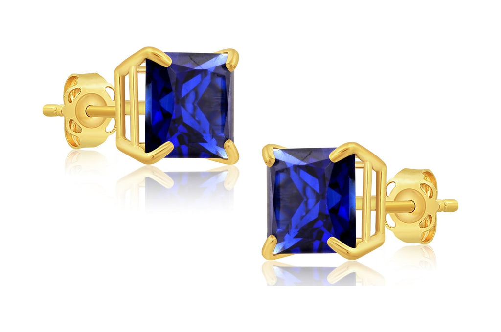14k Yellow Gold Princess Cut Created Blue Sapphire Square Stud Earrings 7mm I937264