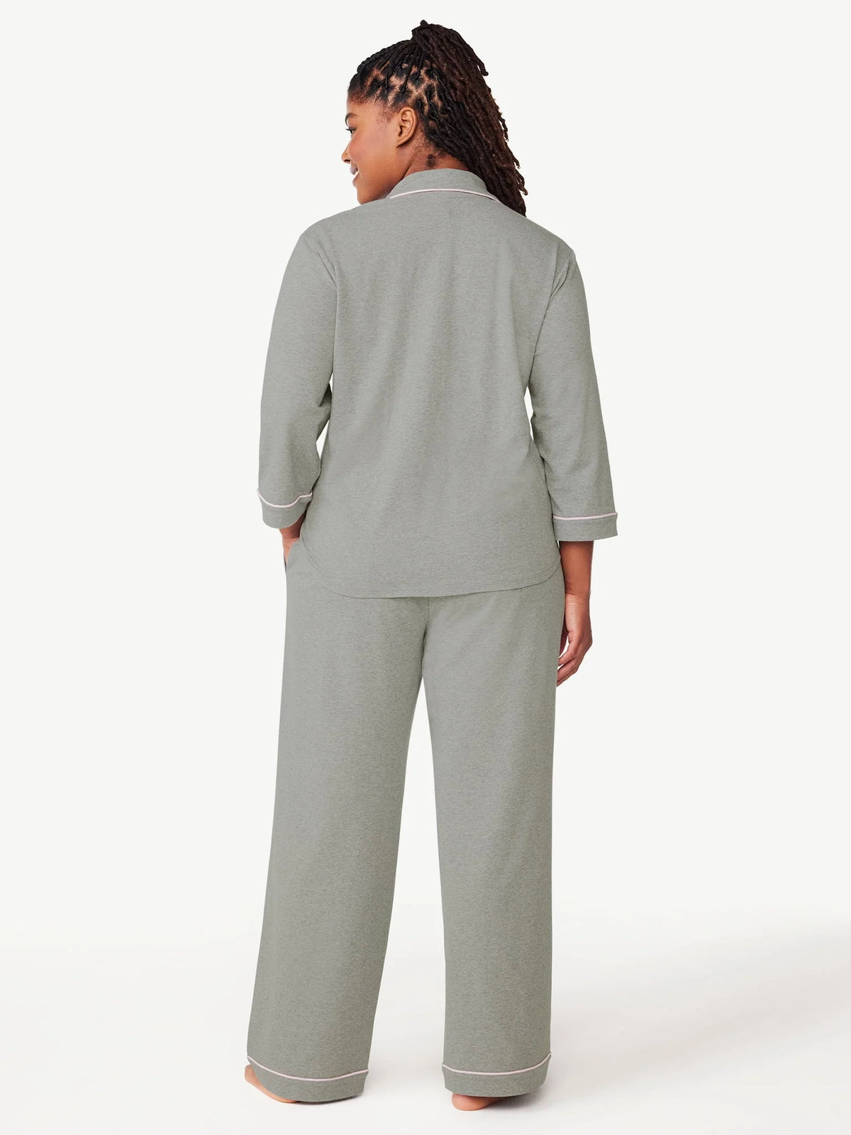 Women's Knit Notch Collar Top and Pants Pajama Set, 2-Piece F575085
