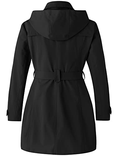 Women's Plus Size Double-Breasted Waterproof Trench Coat with Detachable Hood S54247