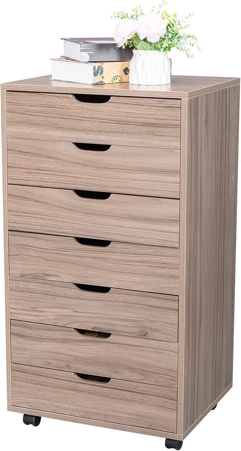 White 7 Drawer Wooden Chest Dresser with Wheels E999510