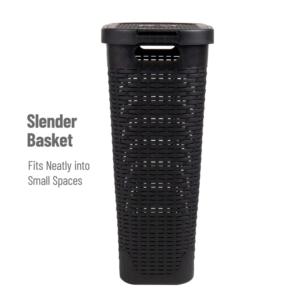 40L Slim Laundry Hamper, Clothes Basket with Lid, Plastic, Set of 2, Black K314