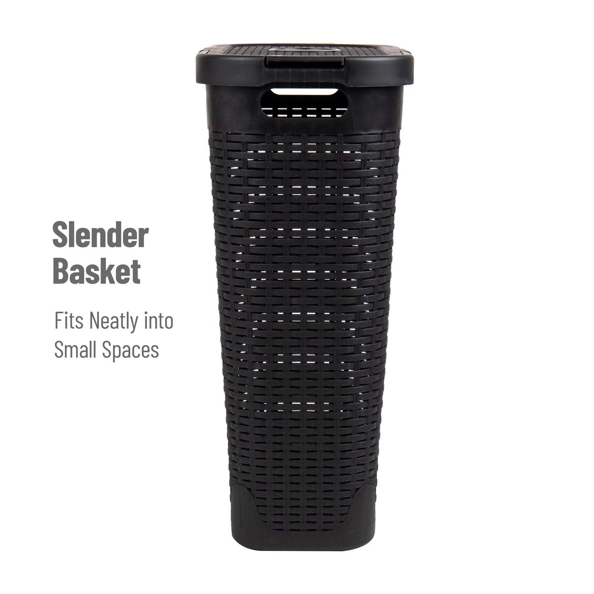 40L Slim Laundry Hamper, Clothes Basket with Lid, Plastic, Set of 2, Black K314